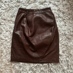 Alaia Vintage Brown Lamb Leather Skirt, Size 40 (FR), Brown